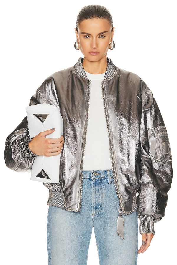 THE ATTICO Mirror Leather Jacket in Silver - Metallic Silver. Size 44 (also in ).