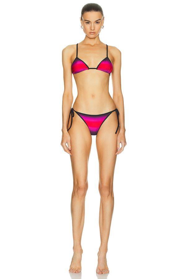 THE ATTICO Shaded Print Bikini Set in Red Black & Fuchsia - Pink. Size L (also in ).