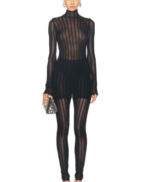 THE ATTICO Sheer Mini Dress in Black - Black. Size 36 (also in 38, 40, 44).