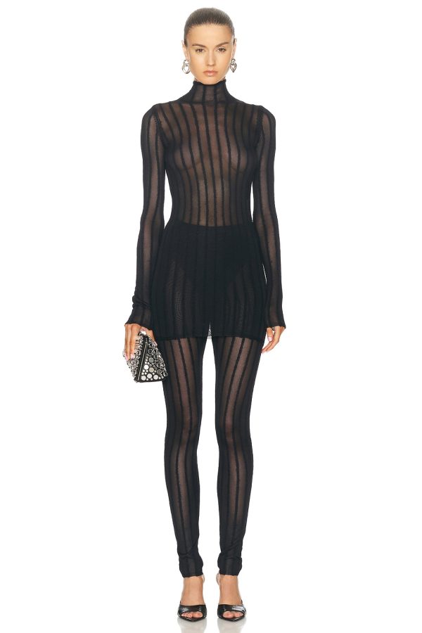 THE ATTICO Sheer Mini Dress in Black - Black. Size 36 (also in 38, 40, 44).