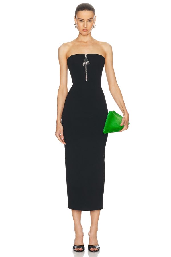 THE ATTICO Strapless Midi Dress in Black - Black. Size 42 (also in ).