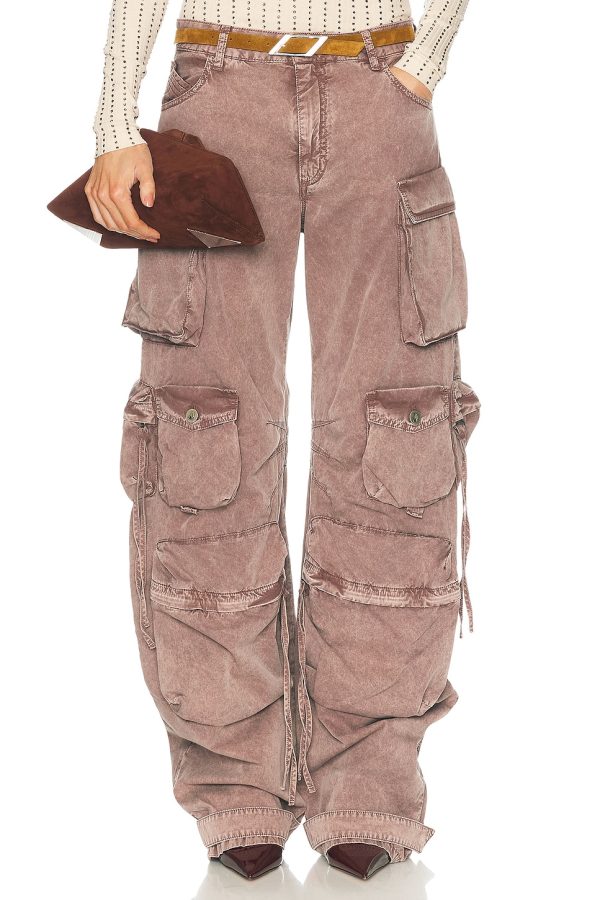THE ATTICO Wide Leg Cargo Pant in Washed Mauve - Mauve. Size 24 (also in 25, 26, 27, 28).