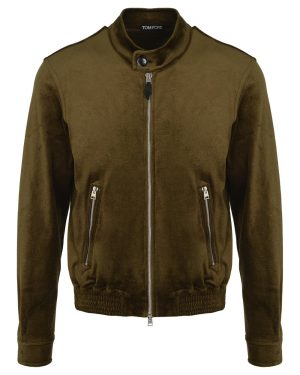 TOM FORD SILK BLEND VELOR ZIP THROUGH JACKET Size: 52, colour: BROWN