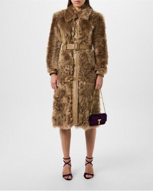 TOM FORD Shearling Belted Coat - Brown