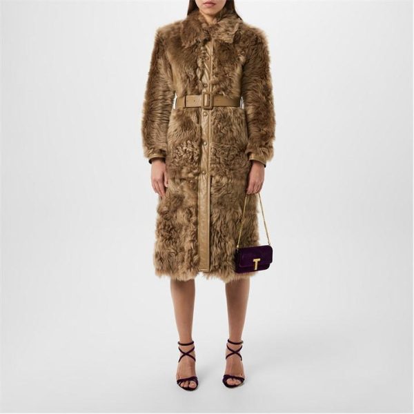 TOM FORD Shearling Belted Coat - Brown