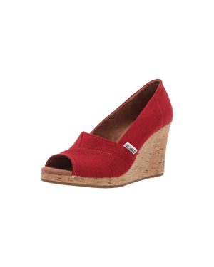 TOMS Women's Classic Espadrille Wedge Sandal red Crosshatch Jacquard 10