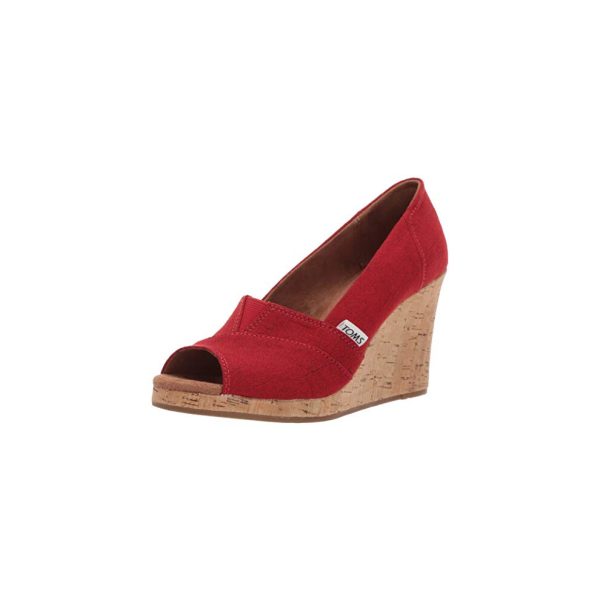 TOMS Women's Classic Espadrille Wedge Sandal red Crosshatch Jacquard 10