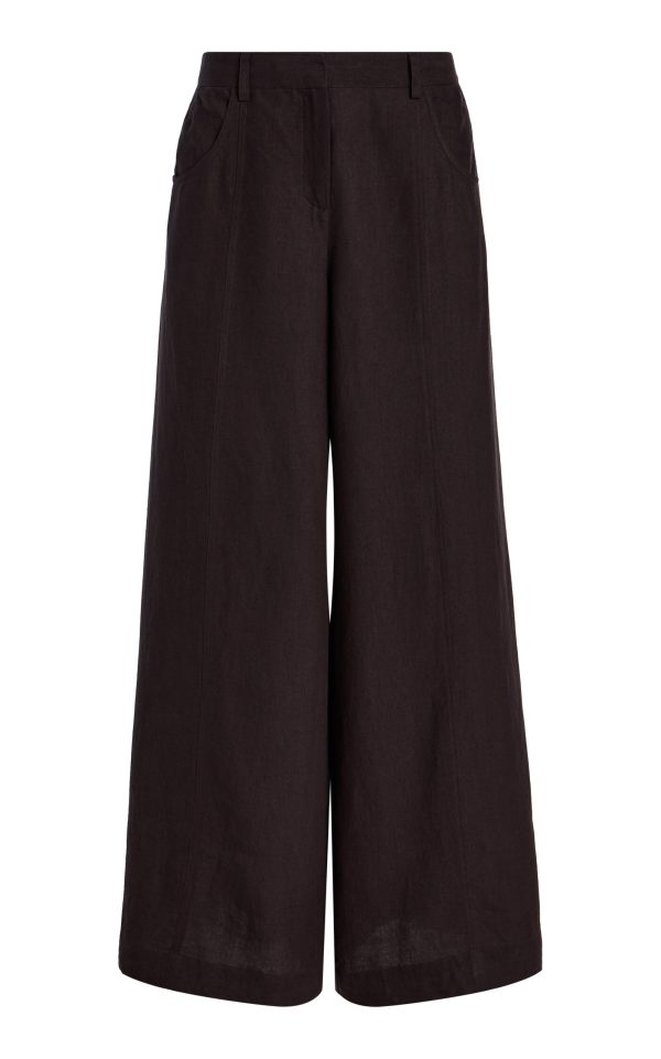 TWP - Dees Mid-Rise Linen Wide-Leg Pants - Brown - US 0 - Moda Operandi