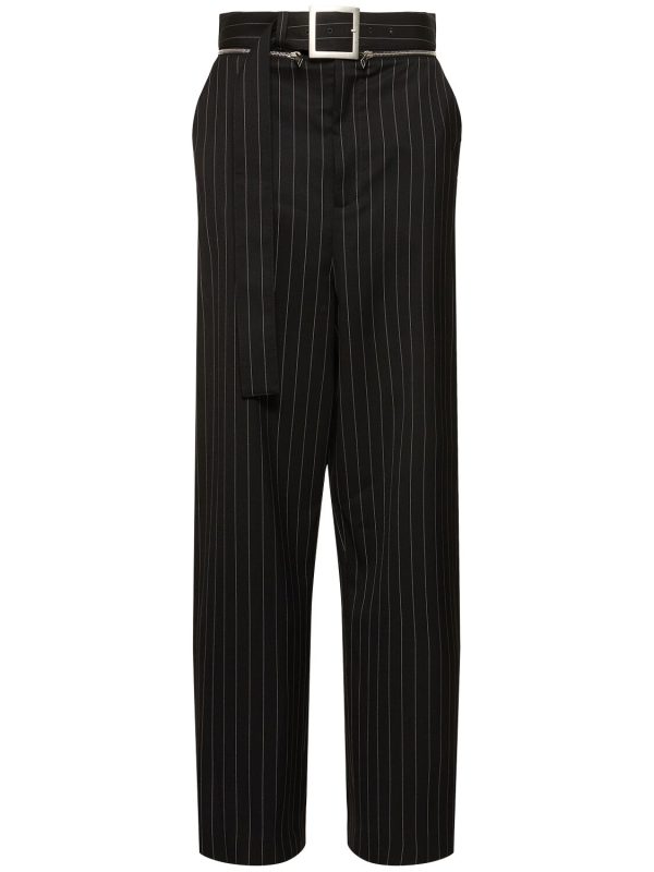 Tailored Pinstripe Wool Wide Pants
