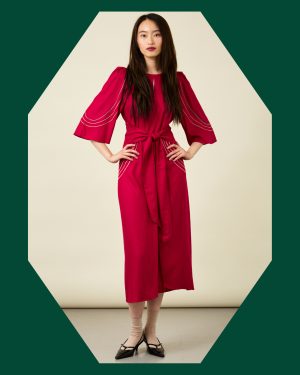 Tallulah and Hope Embroidered Tie Waist Maxi Dress Red