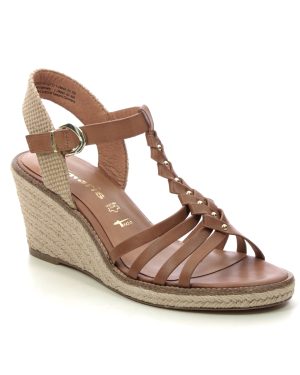 Tamaris Livi Espadrille Tan Leather Womens Wedge Sandals 28042-42-305 in a Plain Man-made in Size 41