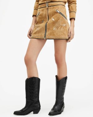 Tan Karlson Studded Mini Skirt