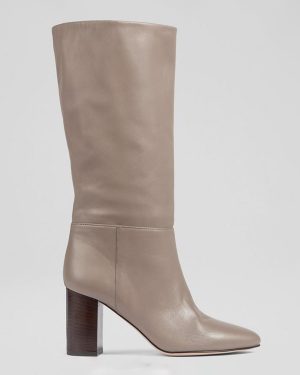 Taupe Brogan Leather Slouchy Heeled Long Boots