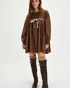 Tea Time Mini Dress at Free People in Brown Bear, Size: XS
