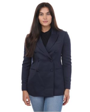 Ted Baker Seraph Double Breasted Satin Boyfriend Blazer - Blue