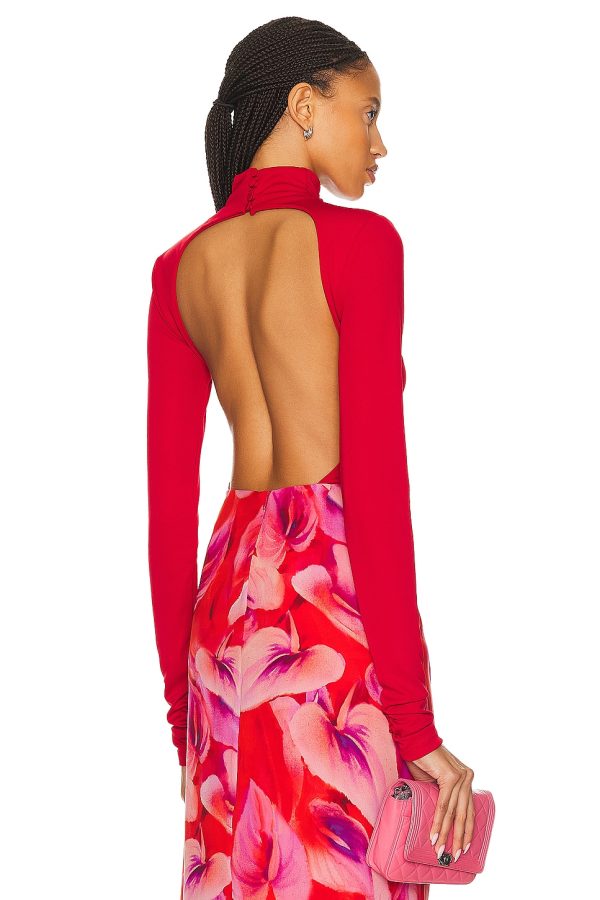 The Andamane Parker Open Back Bodysuit in Red - Red. Size L (also in M).