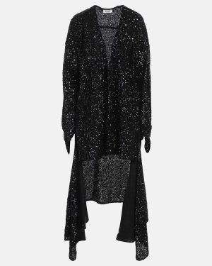 The Attico Black Sequin Button Front Asymmetric Cocktail Dress M