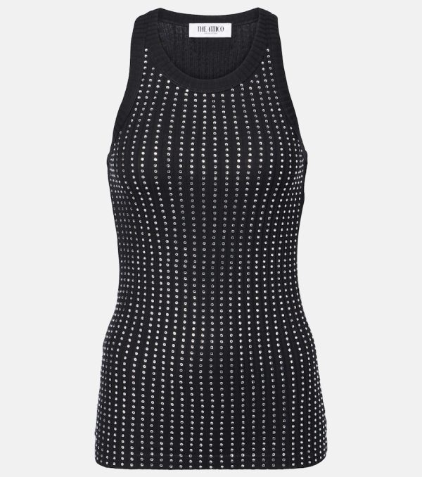 The Attico Crystal-embellished ribbed-knit tank top