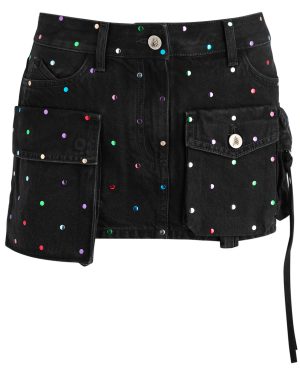 The Attico Fay Studded Denim Mini Cargo Skirt - Black - 27 (W27 / UK8-10 / S)