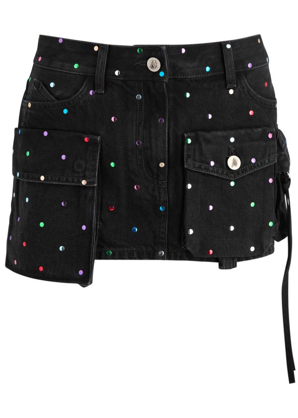 The Attico Fay Studded Denim Mini Cargo Skirt - Black - 27 (W27 / UK8-10 / S)