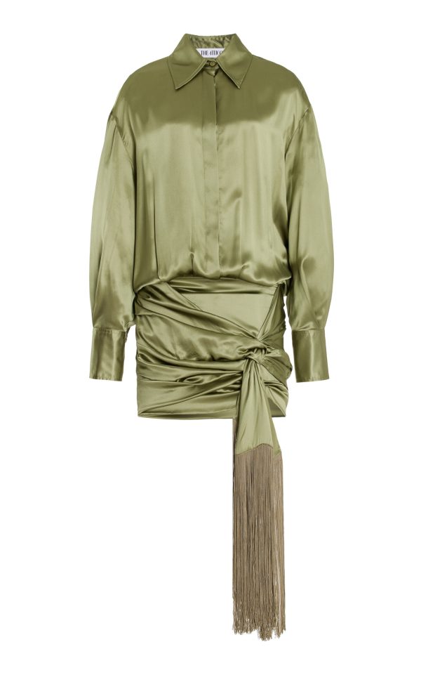 The Attico - Fringe-Detailed Silk Mini Shirt Dress - Green - IT 38 - Moda Operandi