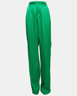 The Attico Green Satin Martellato Wide-Leg Pants M