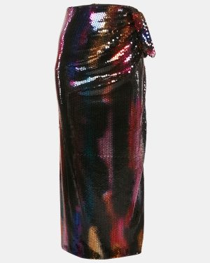 The Attico Multicolor Sequin Jersey Bow Detail Wrap Maxi Skirt XS