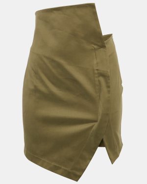 The Attico Olive Green Cotton Fold Over Waist Detail Mini Skirt S