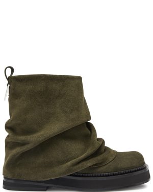 The Attico Robin Mini Layered Suede Combat Ankle Boots - Khaki - 36 (IT36 / UK3)