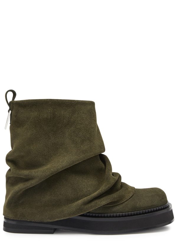 The Attico Robin Mini Layered Suede Combat Ankle Boots - Khaki - 36 (IT36 / UK3)
