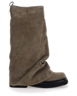 The Attico robin Beige Boots With Logo Plaque On The Rear And Pull-tab At The Heel In Suede Leather Woman