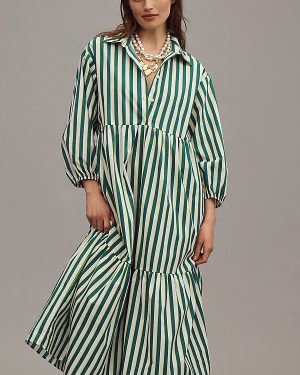 The Bettina Tiered Midi Shirt Dress by Maeve