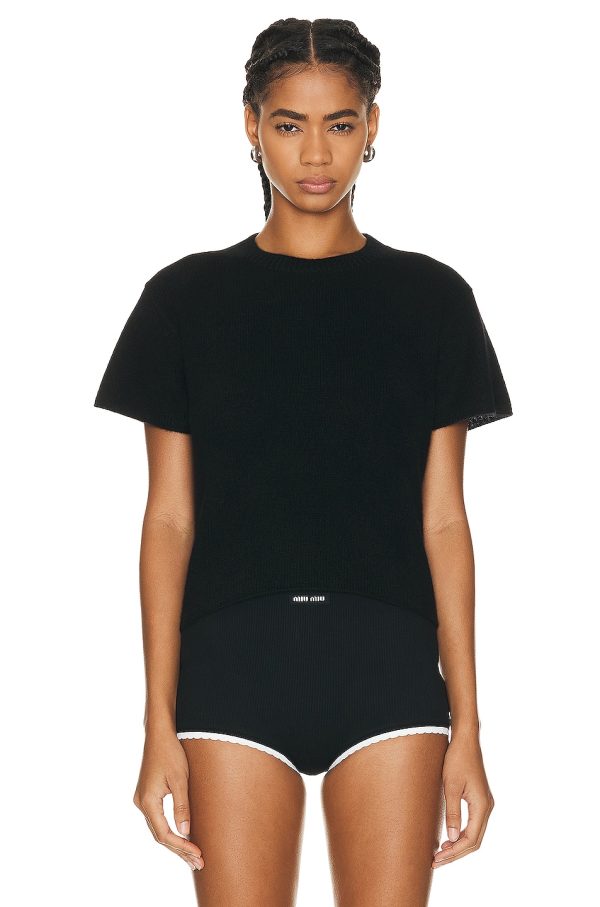 The Elder Statesman Knit Short Sleeve Top in Black - Black. Size S (also in XS).