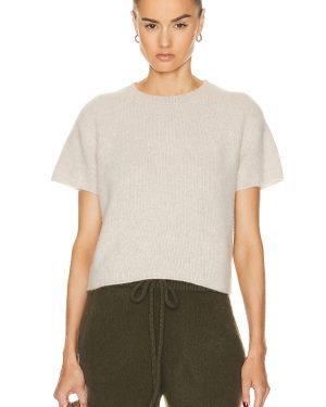 The Elder Statesman Knit Short Sleeve Top in White - White. Size L (also in M, S).
