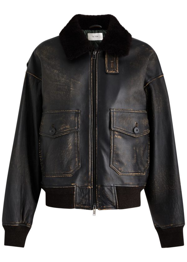 The Row Adonis Shearling-trimmed Distressed Leather Jacket - Black - 6 (UK10 / S)