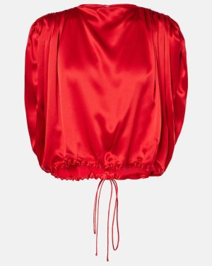 The Sei Gathered silk satin crop top