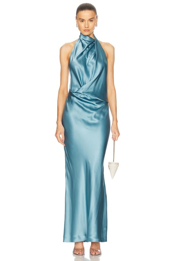 The Sei Halter Drape Bias Dress in Dusty Blue - Blue. Size 6 (also in 8).