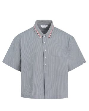 Thom Browne KNIT COLLAR RUGBY SEERSUCKER SHIRT Size: 3, colour: GREY