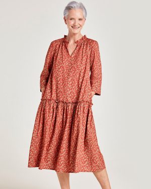 Thought Zenobia Hemp Swing Fit Dress - Dark Clay Orange