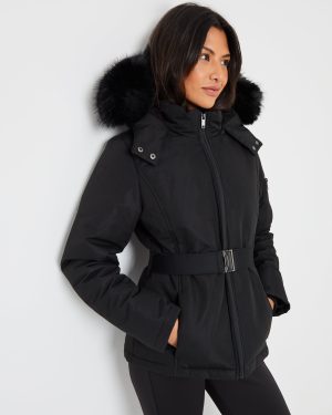 Threadbare Women's Black Belted Padded Ski Jacket