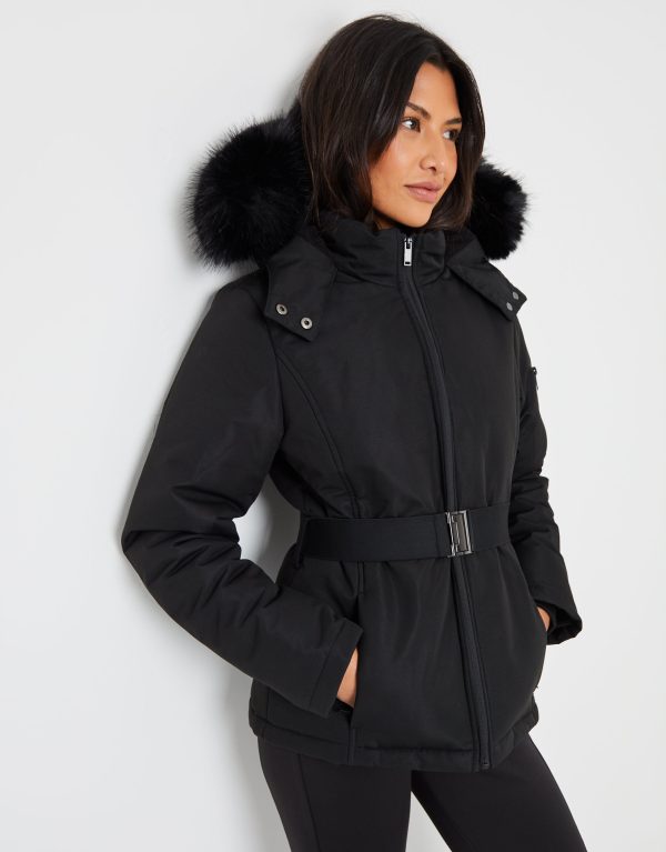 Threadbare Women's Black Belted Padded Ski Jacket