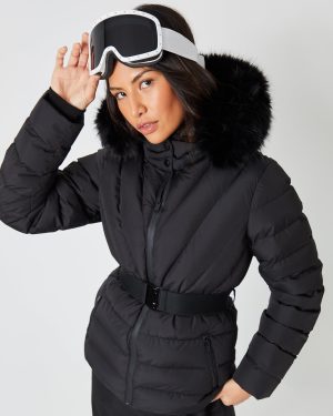 Threadbare Women's Black Belted Puffer Ski Jacket
