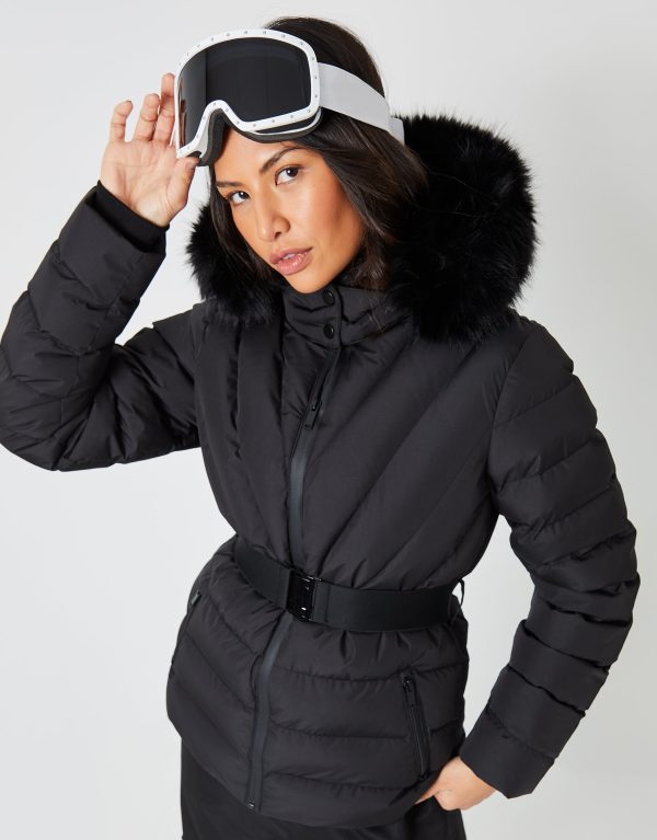 Threadbare Women's Black Belted Puffer Ski Jacket