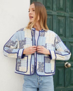 Threadbare Women's Blue Floral Patchwork Quilted Jacket