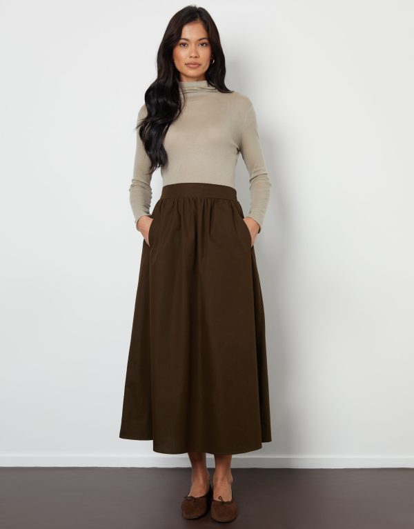 Threadbare Women's Chocolate Brown Maxi Skirt with Pockets