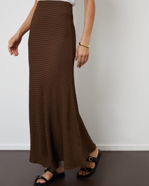 Threadbare Women's Chocolate Brown Textured Jersey Pull-On Maxi Skirt