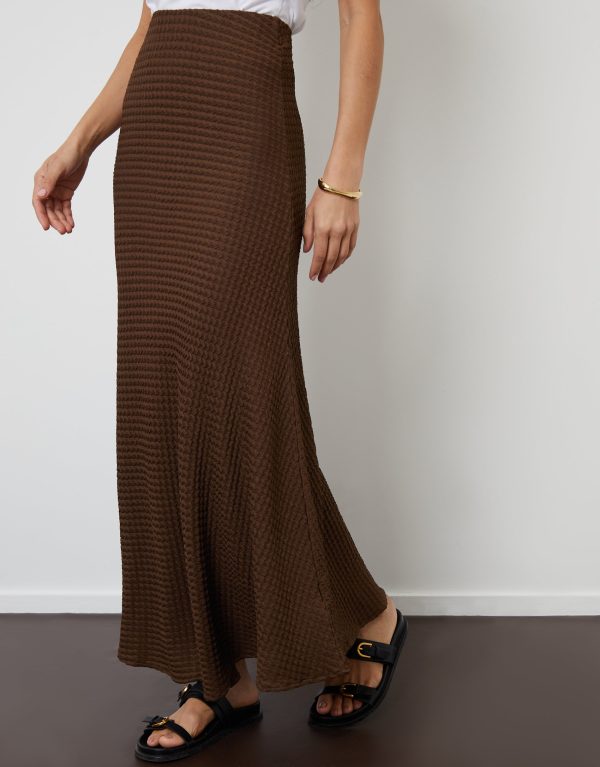 Threadbare Women's Chocolate Brown Textured Jersey Pull-On Maxi Skirt