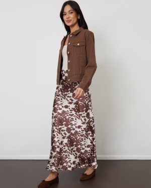 Threadbare Women's Cow Print Maxi Satin Slip Skirt
