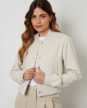 Threadbare Women's Ecru Brushed Cropped Bomber Jacket