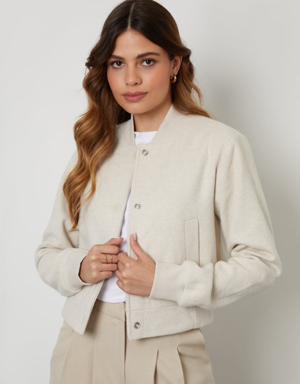 Threadbare Women's Ecru Brushed Cropped Bomber Jacket